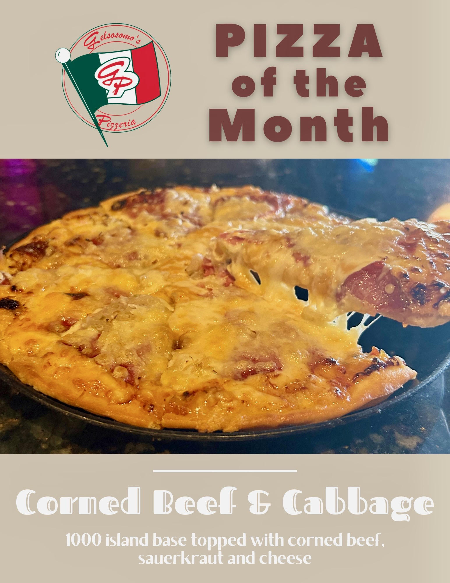 pizza of the month - corned beef and cabbage